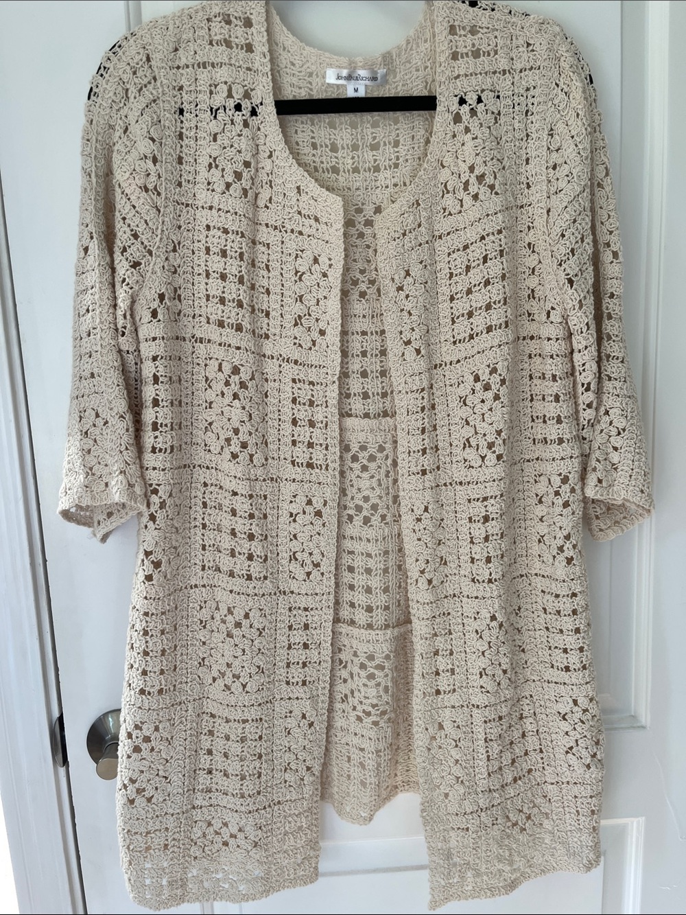 John Paul Richard Boho Crochet Patchwork Duster Cardigan Sweater – Cream  Size M